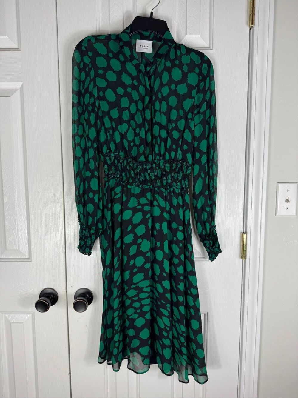 Akris Punto Womens Green and Black Animal Print Chiffon Midi Dress Size 4